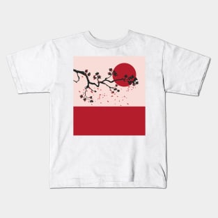 Red Cherry Blossoms Mid Century Kids T-Shirt